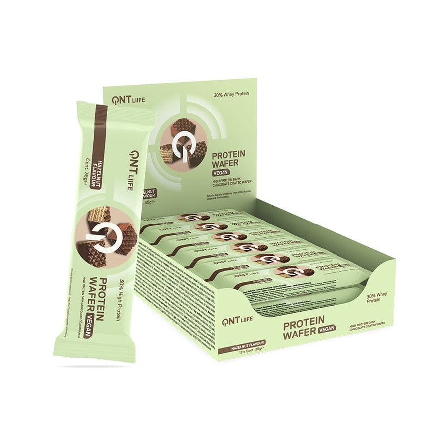 Caja de 12 barquillos QNT Vegan Protein Wafer sabor avellana