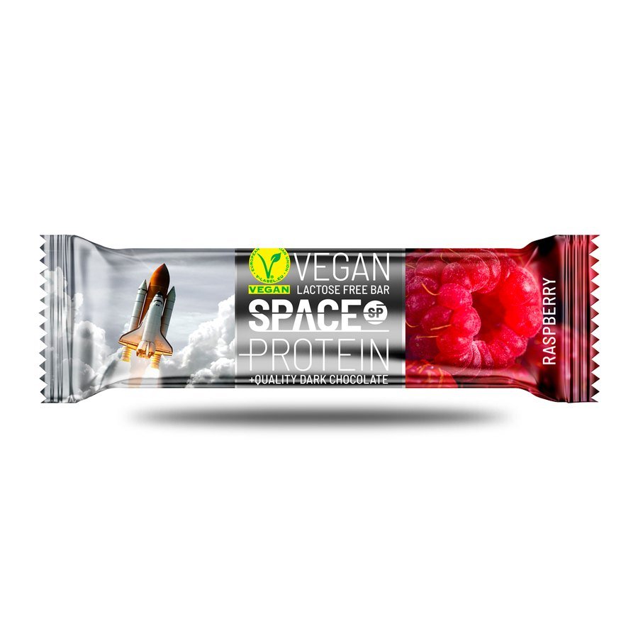 Space Protein Vegan Raspberry 40 g, barra de proteína sin gluten y sin lácteos