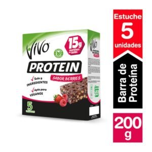 Vivo Proteína Berries, caja de 5 barras de proteína vegana de 40 g