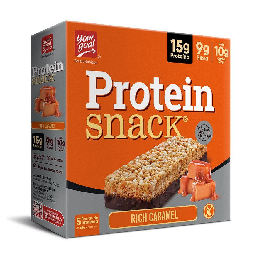 Your Goal Protein Snack Rich Caramel, caja de 5 barras de proteína sin gluten y sin frutos secos
