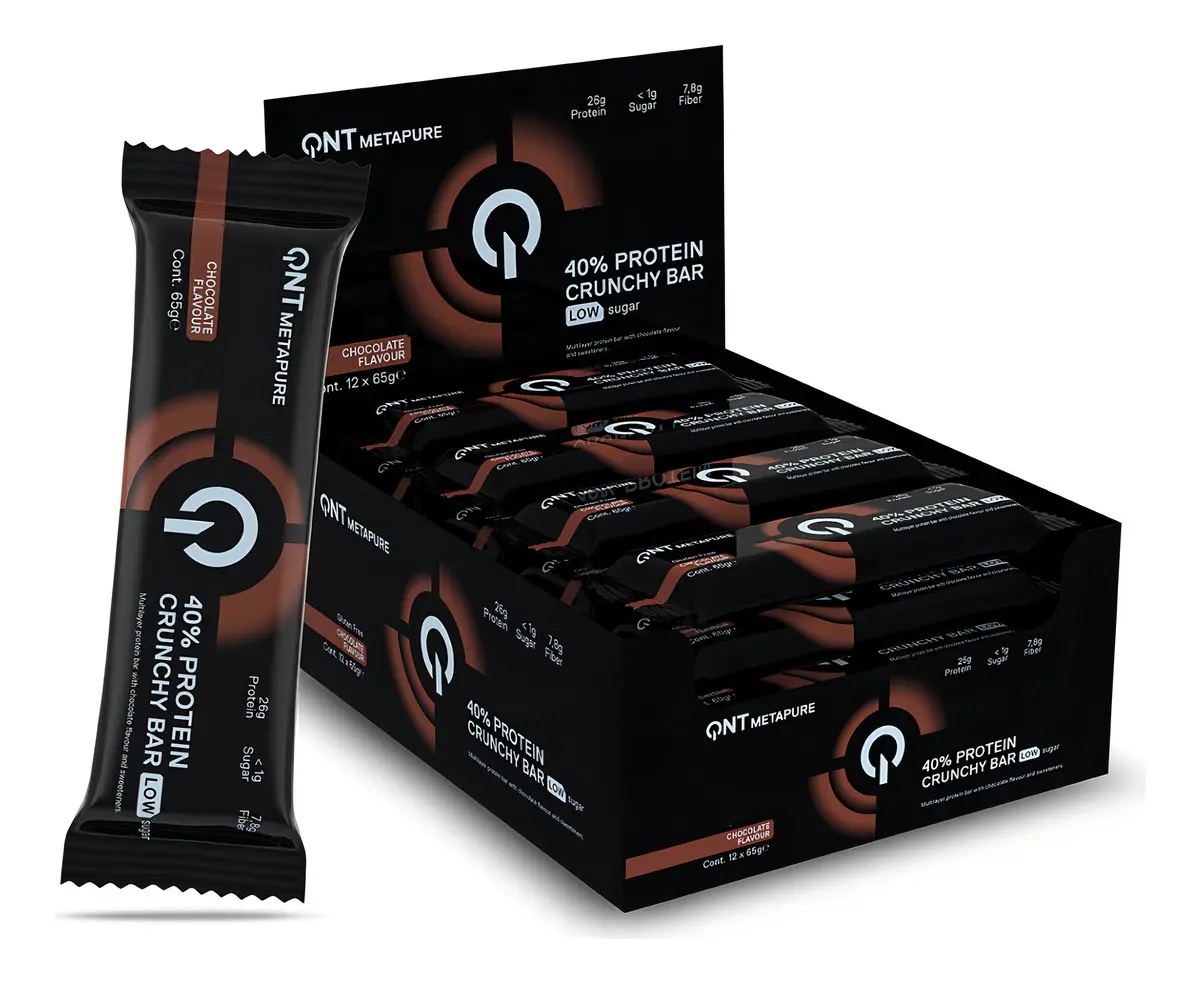 Caja de 12 barras QNT Metapure Crunchy Chocolate de 65 g
